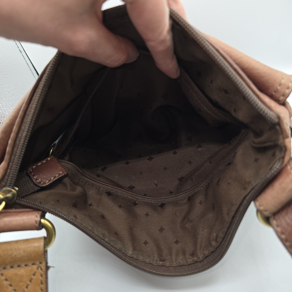 Fossil Morgan Zip Top Crossbody Messenger Shoulder Bag Brown Pebble Leather - Picture 8 of 14